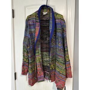 Vintage‎ Jo Hardin Multicolor Tie Front Rayon Light Jacket Cover Up Cardigan 18